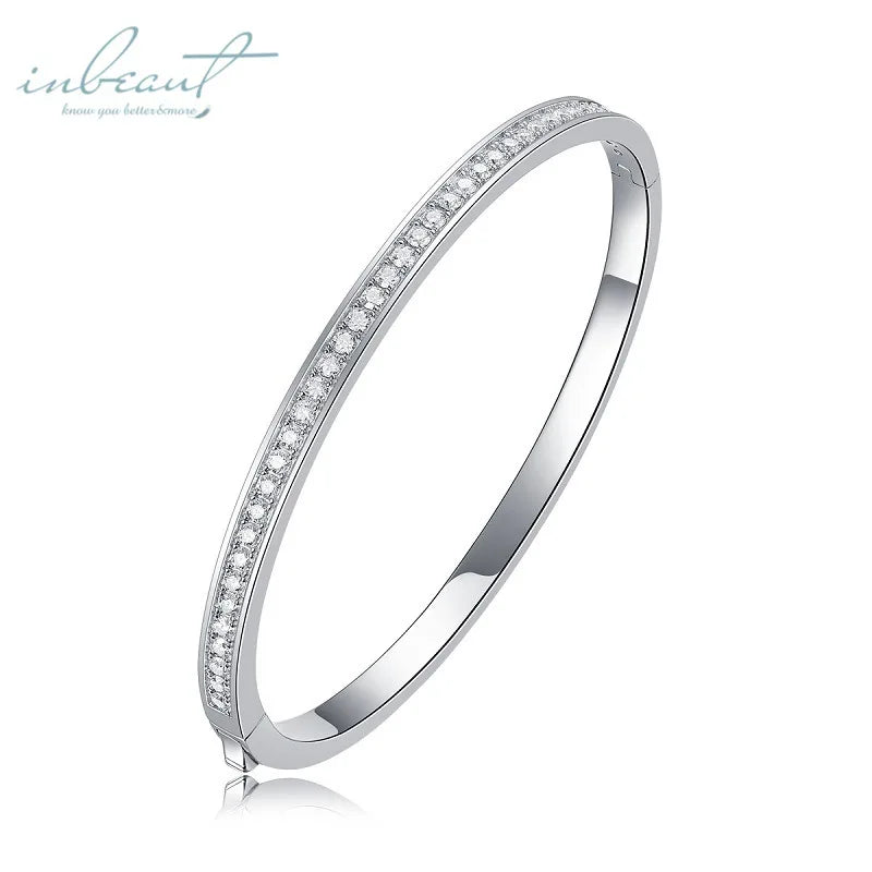 Silver 925 Original Total 5 Carat Brilliant Cut Diamond Test Past Micro D Color Moissanite Bangle for Women Gemstone Jewelry