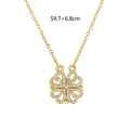 Four Leaf Clover Necklace Retro Magnetic Folding Heart-shaped Clavicle Chain Openable Choker Jewelry With Multi-wearing Models
