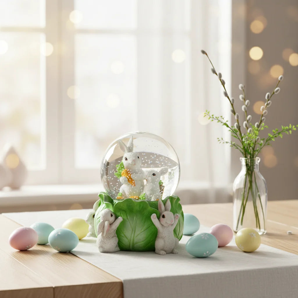 Wholesale Transparent Gold Modern Easter Resin Rabbit Family Water Globe Figurine Customizable Home Decor Gift