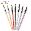 7pcs Durable Nylon Nail Design Brushes Crimped Type Fan Oblique Oval Liner for Home DIY and Salon