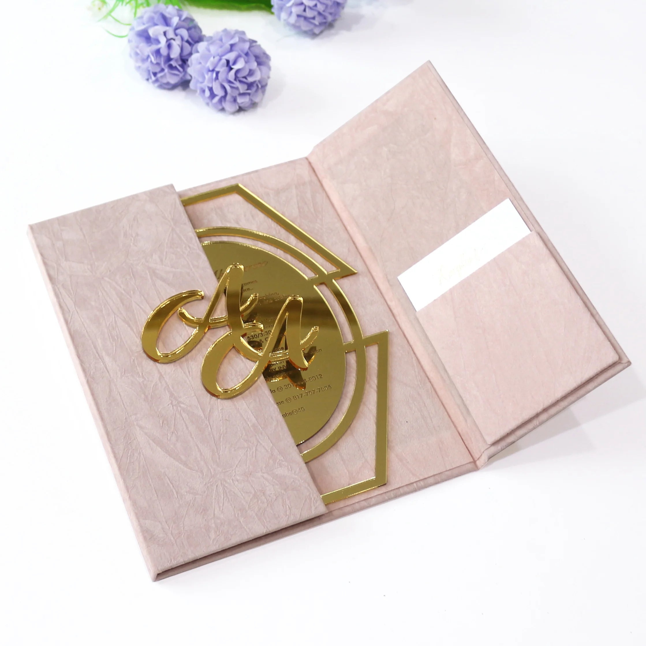 Luxury Texture Velvet Hardboard pink Wedding Card Wedding Invitation for Wedding Vip with Mirror Acrylic Invitation