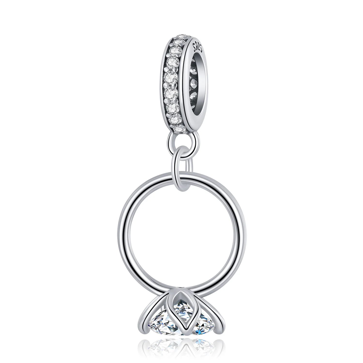 925 Sterling Silver Simple Ring Pendant Lotus Design with Zircon DIY Fashion Bracelet Jewelry for Women SCC2333