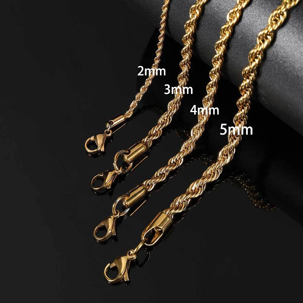 VAF 2/3/4/5mm Gold and Silver Twist Chain Stainless Steel  No Fade No Rust Necklace Rope Chain Cadena De Giro Cuerda