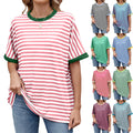 2025 Women T-shirt Women's Spring Summer New Stripe Colorblock Round Neck Loose Short Sleeve T-Shirt Top