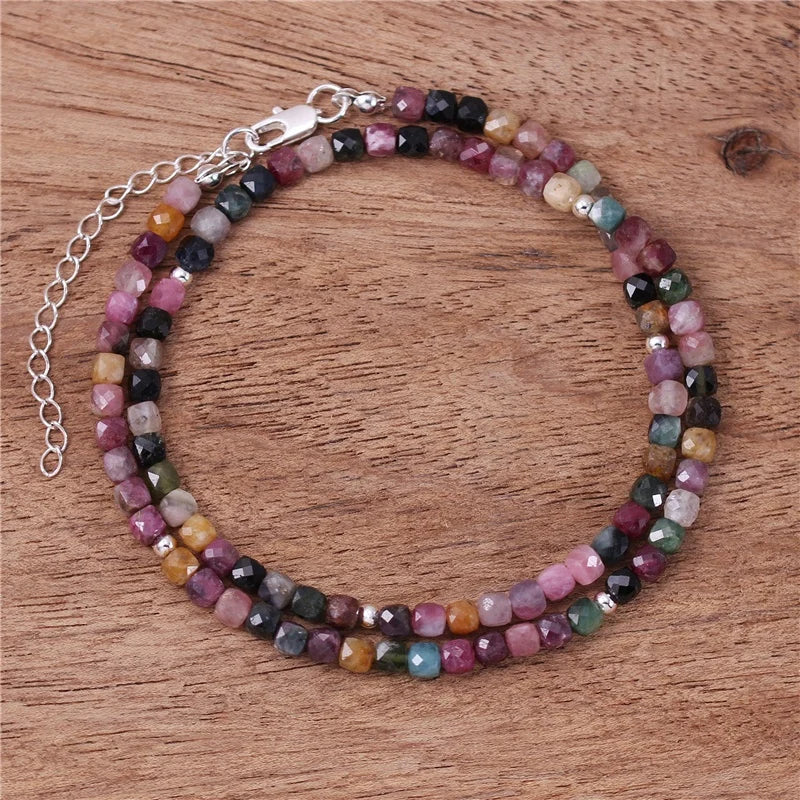 Designer Boho 4mm Square Candy Colorful Tourmaline Beads Choker Necklace Bohemian Minimalist Stacking Gift Jewelry Dropshipping