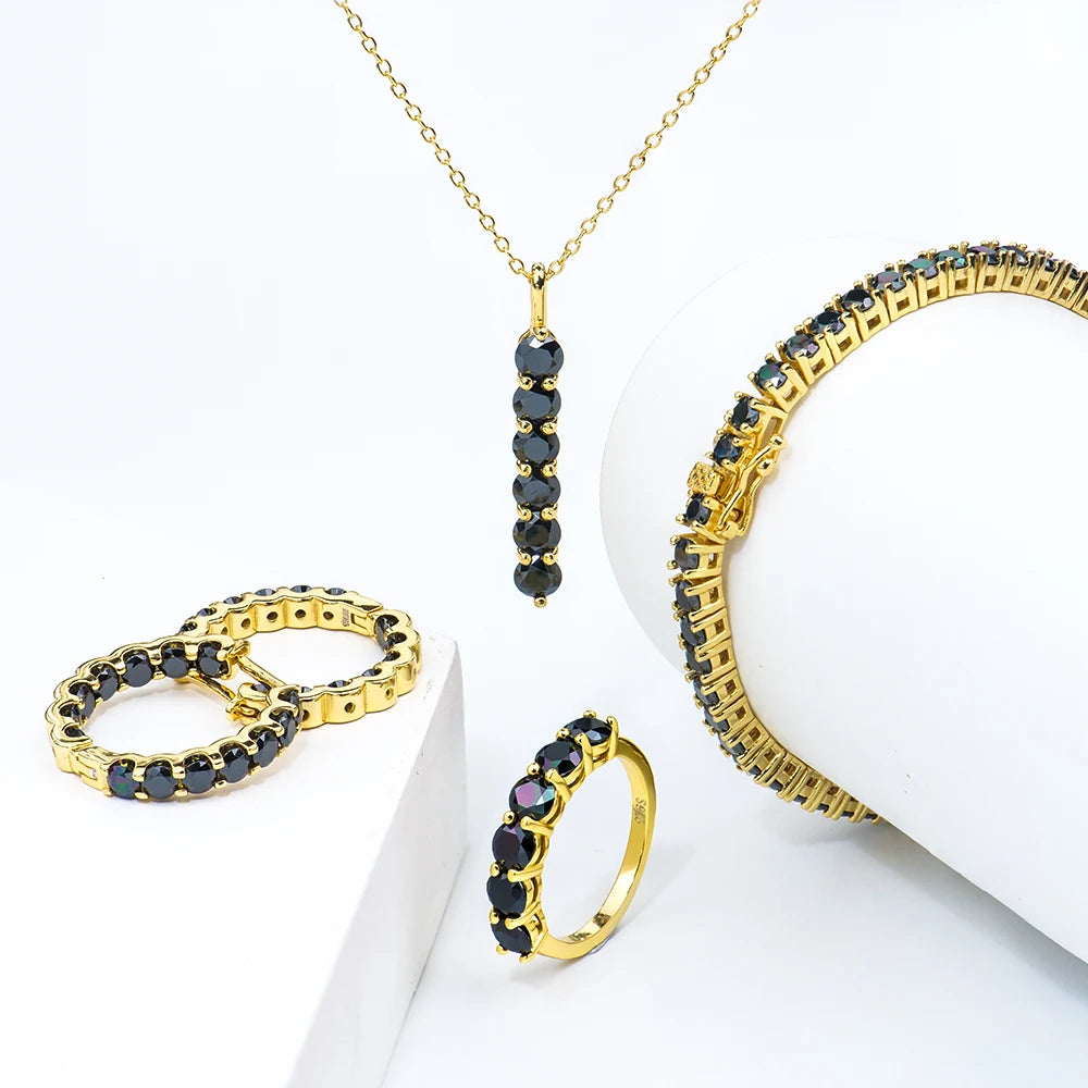Custom Price Jewelry Set 925 Sterling Silver Gra Black Diamond Moissanite Tennis Chain Bracelet Necklace Earrings Ring for Women