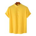 RNSHANGER Breathable Men Shirts Summer Cotton Linen Short Sleeve Shirt New Solid Color Hawaiian Beach Male Shirts