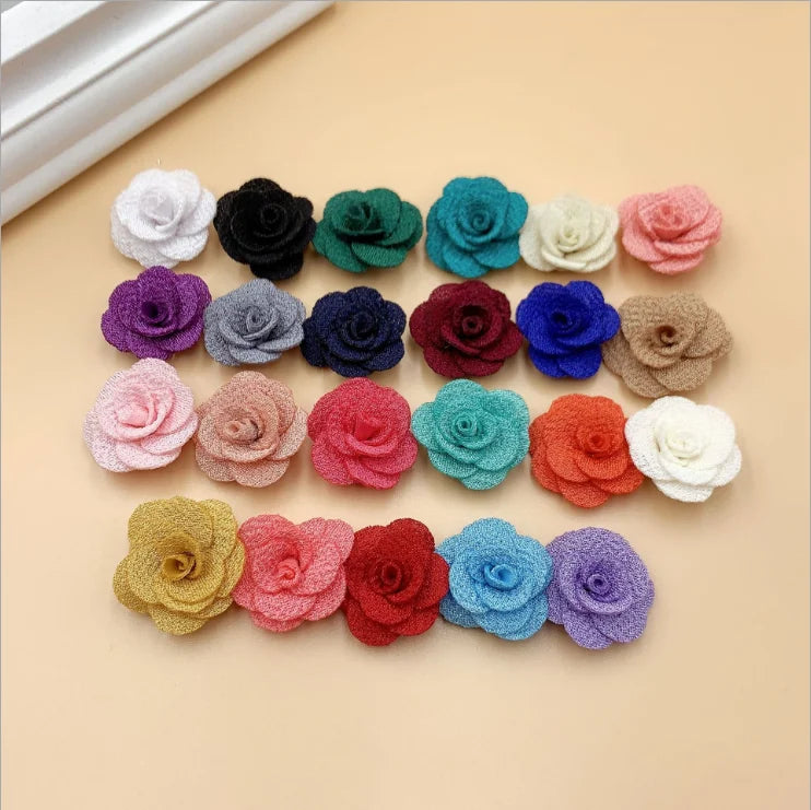Ribbon Rose Fabric Flower for Clothing Dress Headband Supplies Handmade 3cm Satin Ribbon Rose Flower