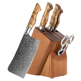 6pcs Damascus Steel Kitchen Chef Knife Set with Knife Holder Custom Unique Design