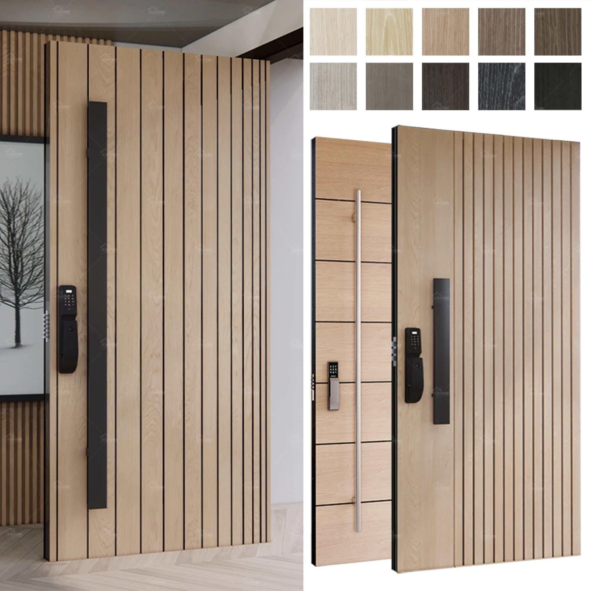 China Top Factory Custom European Style Wooden Smart Lock Modern Main Front Exterior Door Pivot Hotel Entry Door