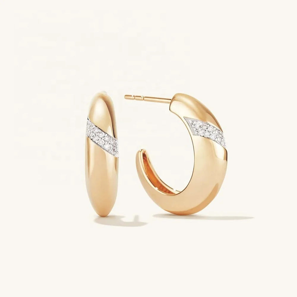 925 Sterling Silver Cubic Zirconia Pave CZ Dome Stud Hoop Fashion Gold Earrings Jewelry Wholesale