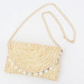 2026 Trendy Women's Woven Pom Pom Straw Beach Bag with Chain Lightweight Soft and Durable Fashionable Accessory