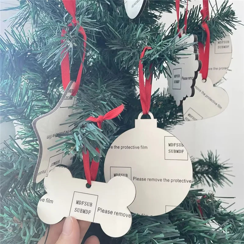 MDFSUB Wholesale Custom Logo Bone Shape MDF Sublimation Christmas Pendant Sublimation Blank Mdf Ornaments With Protective Film