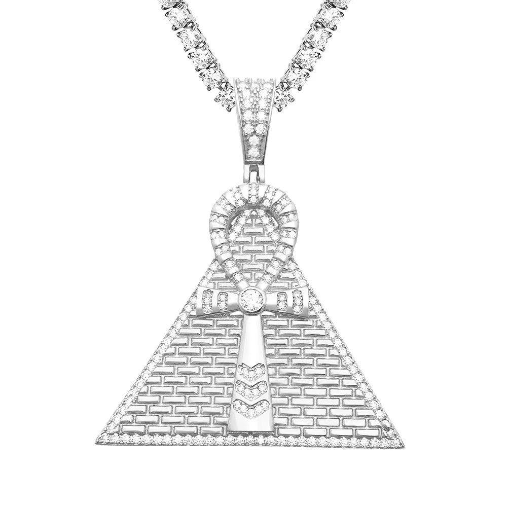 Creative Design Pyramid Moissanite Pendant Cross Necklace Sterling Silver Rhodium/Gold Plated Unisex