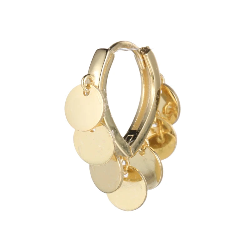 Fashion Delicate Silver Earrings 925 Gold Plated Tiny Coin Tassel Drop Hoop Earrings Women