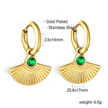 Customized Fashion Jewelry Fan Shaped Pendant Green Zircon Earrings 18K Gold Plated Stainless Steel Scallop Huggie Hoop Earrings