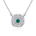 CZCITY Square Shape Emerald Green Gemstone Pendant Necklace Jewelry with 925 Sterling Silver and Radiant Cut for Girls