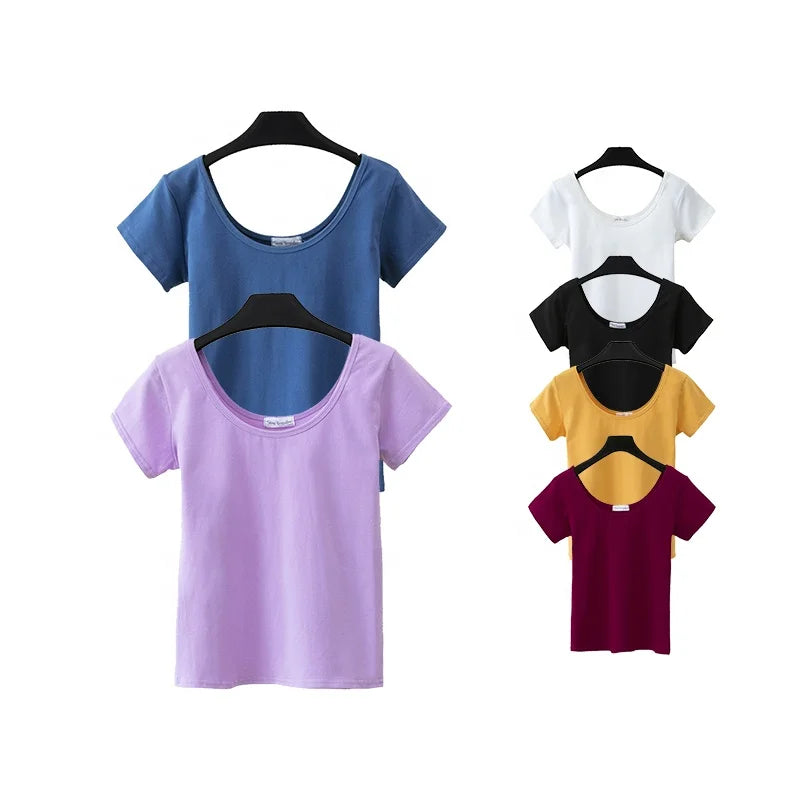 Wholesale Fashion Bottoming T Shirt High Quality Padded Bra T-shirt Custom Logo Lady Top Tees