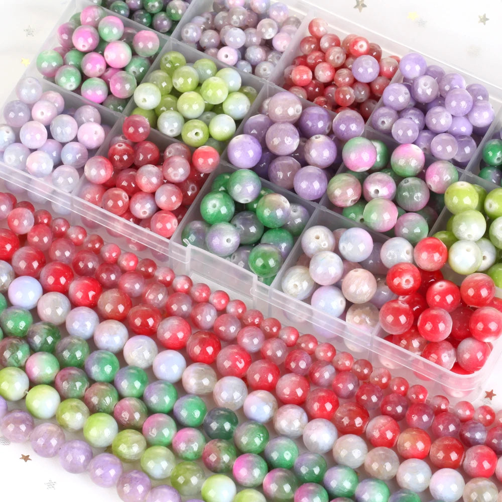 AsVrai U Factory Price Natural Stone Beads Two Color Jades Loose Beads Jewelry Making DIY Bracelet Necklace 6-10mm 15.5 Inches