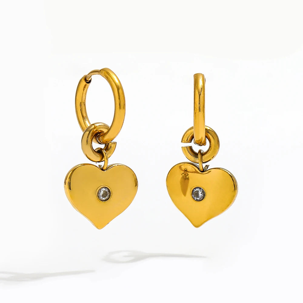 High End PVD 18K Gold Plated Waterproof Zirconia Heart Pendant Huggie Earrings Stainless Steel Jewelry Wholesale