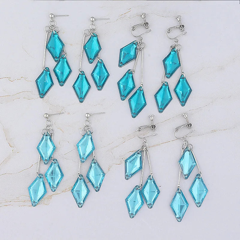 New Game Surrounding Twisted Wonderland Multicolor Ear Clip Blue Crystal Earrings