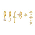 Trendy Crescent Sun and Moon Zircon Earrings Set Hypoallergenic Metals Hoop with 925s Silver Stud Earrings Fine Jewelry 18k Gold