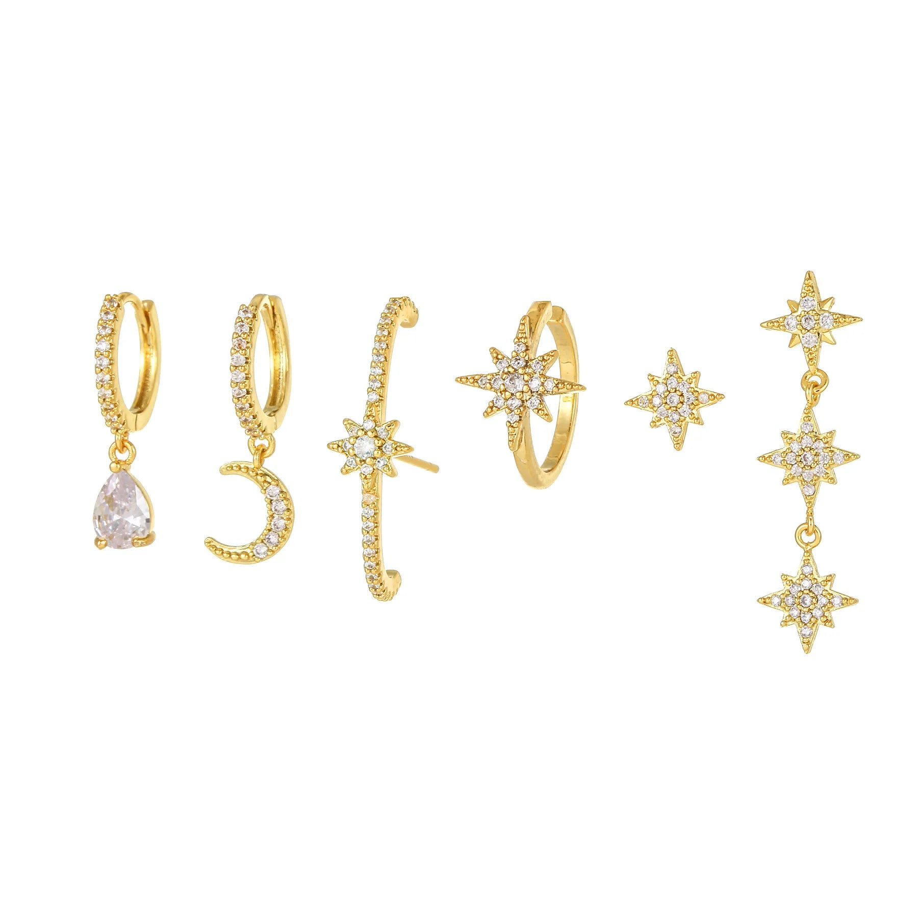 Trendy Crescent Sun and Moon Zircon Earrings Set Hypoallergenic Metals Hoop with 925s Silver Stud Earrings Fine Jewelry 18k Gold
