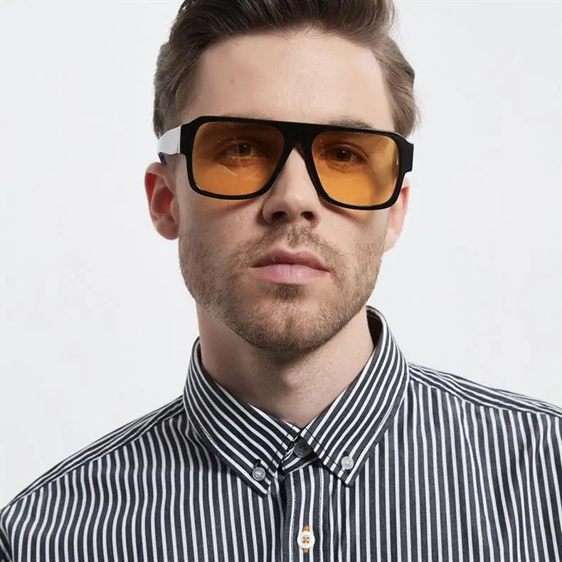 Mens Eyeglasses Flat Lens Eye Yellow Shades Sun Glasses White Top Square Sun Glasses Shades Men Women Sunglasses