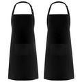 2pockets Custom Logo Cooking Kitchen Aprons Washable Black Apron Waterproof Bbq Chef Restaurants Work Black Polyester Aprons