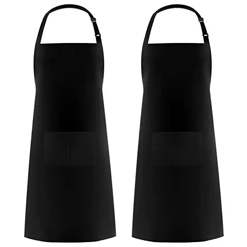 2pockets Custom Logo Cooking Kitchen Aprons Washable Black Apron Waterproof Bbq Chef Restaurants Work Black Polyester Aprons