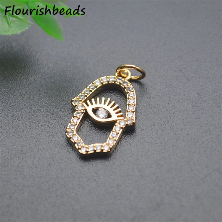 Wholesale Nickel Free Anti Fading Cubic Zircon Pave 18K Gold Plated Hamsa Hand Eye Charms Pendants for Jewelry Making