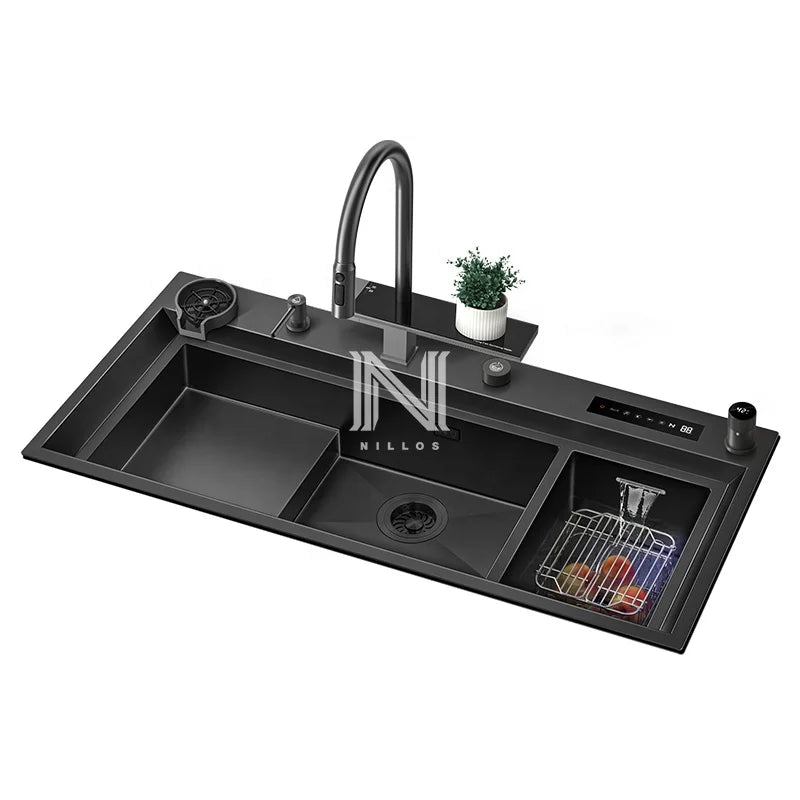 DZP Smart 1150x500mm 304 Black Nano Stainless Steel Kitchen Sink - Digital Double Catalyst Purification