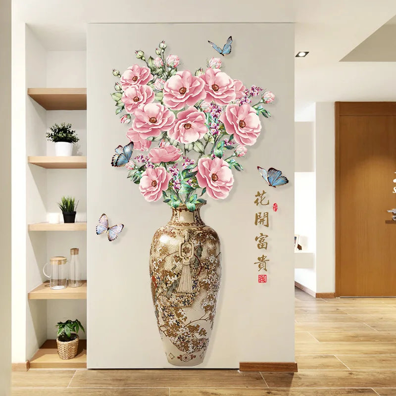 Hot Sale 120cm Self-adhesive 3D Decoration Vase Flower Wall Sticker