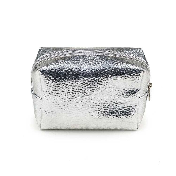Luxury Shiny Metallic Effect Private Label Travel Cosmetic Bag Professional Pu Leather Makeup Toiletry Bag