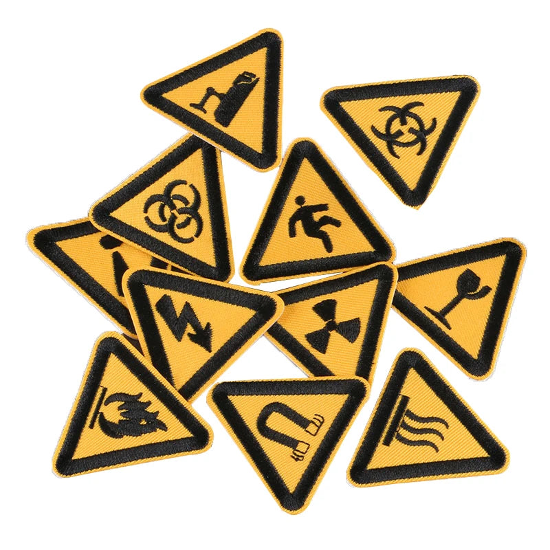Traffic Safety Caution Signs Embroidery Twill Iron-on Warning Symbol Patch