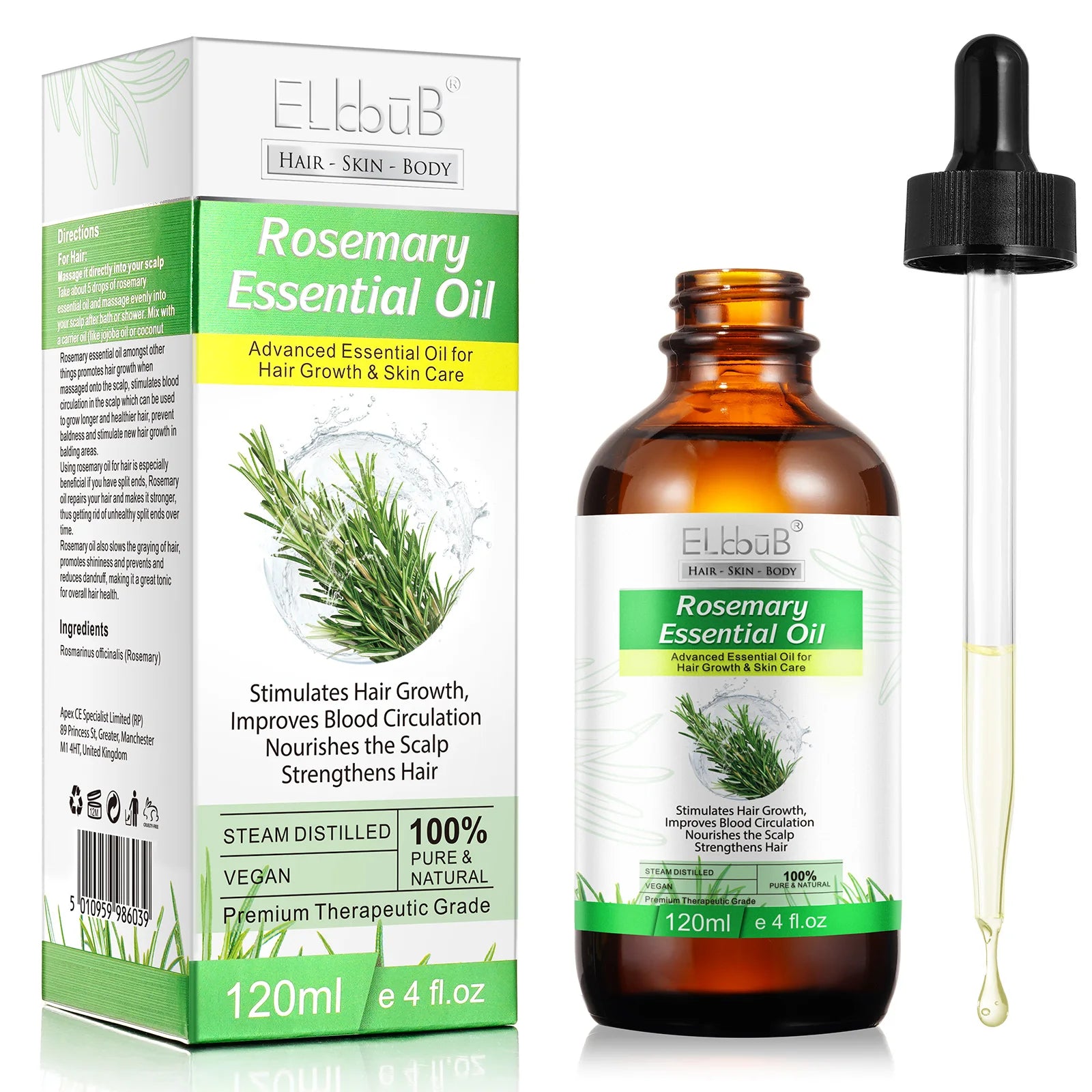 ELBBUB Private Label Wholesale Skin Care Natural Steam Distillation Rosemary Essential Oilrosemary Oil for Hair Growth