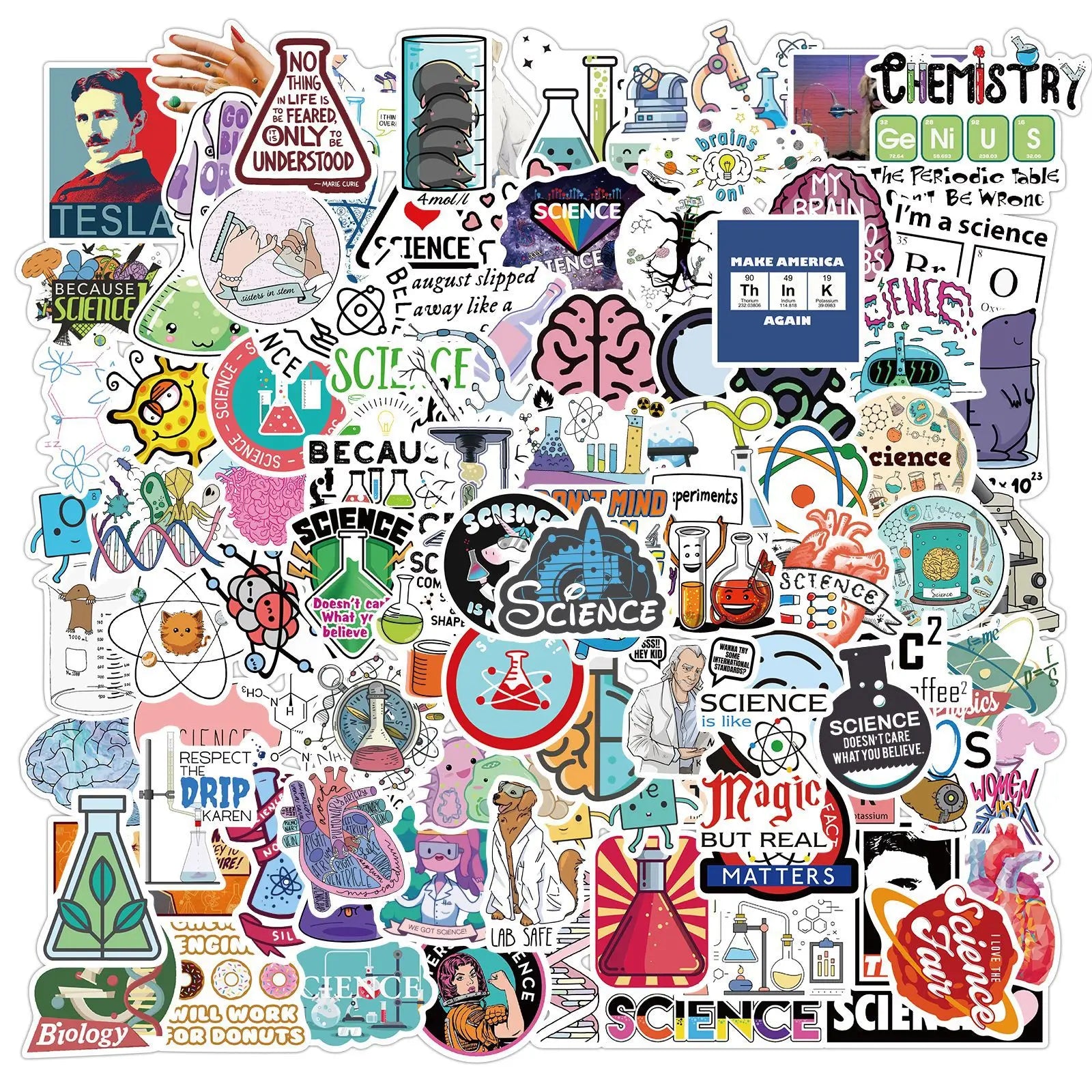 100Pcs New Science Laboratory Graffiti Stickers Waterproof Laptop Bottle Book Vinyl Lab Decor Student Learning Sticker