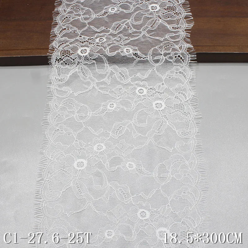 18cm White Inelastic French Chantilly Eyelash Lace Border Trim Eco-Friendly Mesh Nylon Garment Bridal Wedding Lace Fabric