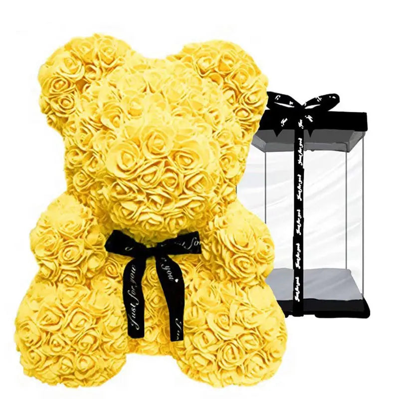 INUNION Fashion Attractive Design Valentine's Day Gifts 25cm Rose Bear Artificial PE Flowers Red Rose Teddy Bear
