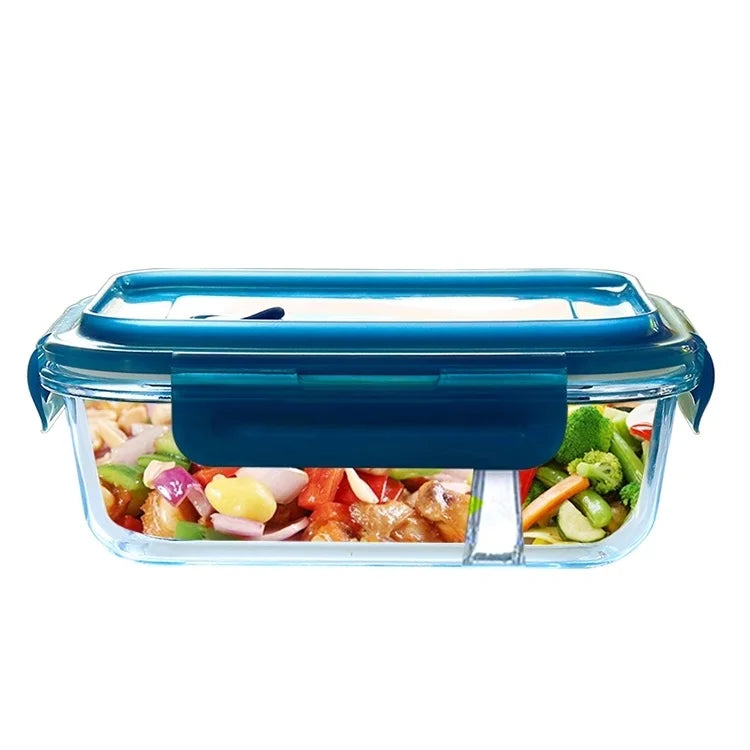 Hot Sale  Meal Prep Rectangle 2 Compartment Borosilicate Glass Food Storage Container