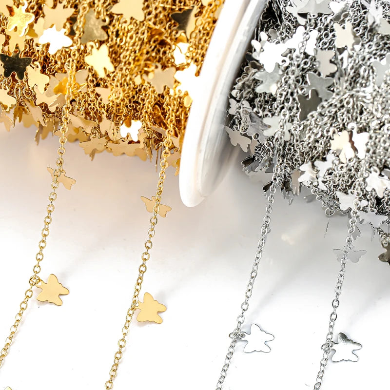 1 Metres/strip KC Gold/Rhodium Plated butterfly Copper Chain for Jewelry Making DIY Necklace Chains Foot Chain Accessories Y13