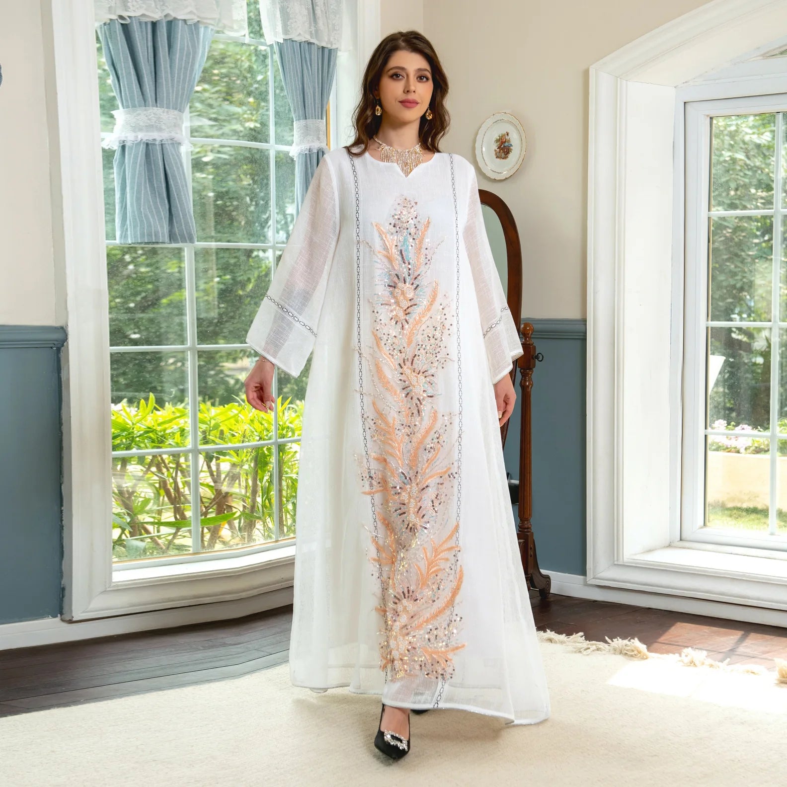 Abaya for Eid Marrocan Kaftan Abaya Women Muslim Dress2023 Dubai Eid Floral Dress