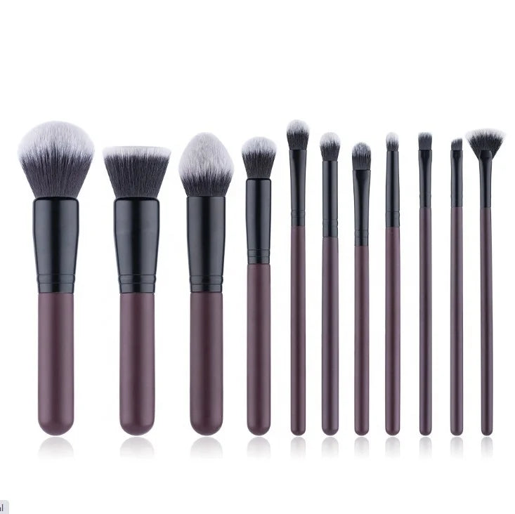 NO MOQ Wholesale Retail 11pcs Vegan Synthetic Hair Makeup Brushes Set Matte Red Face Concealer Eyebrow Pencil Wood Smudge Brush