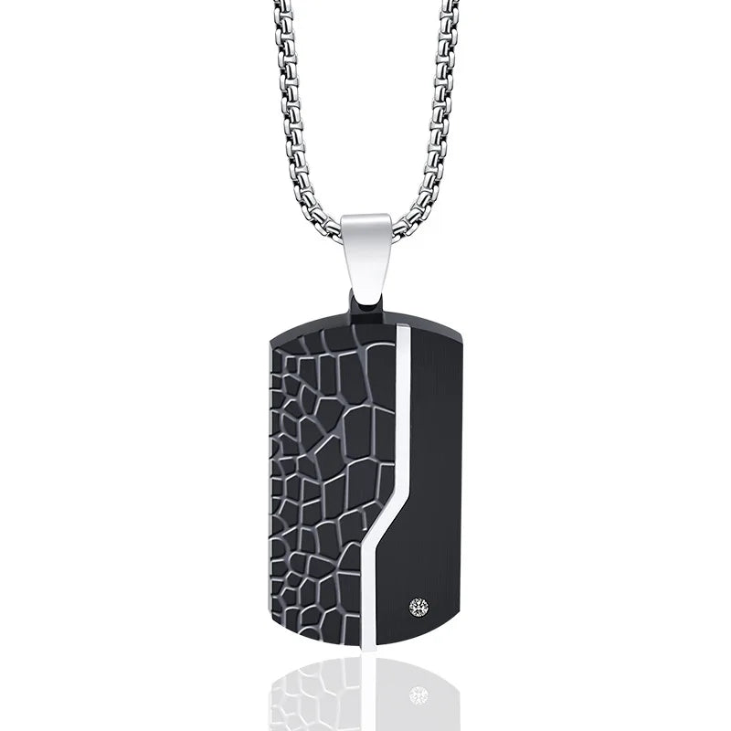 Black Climber Crock Zircon Square Pendant High Polished Stainless Steel Charm
