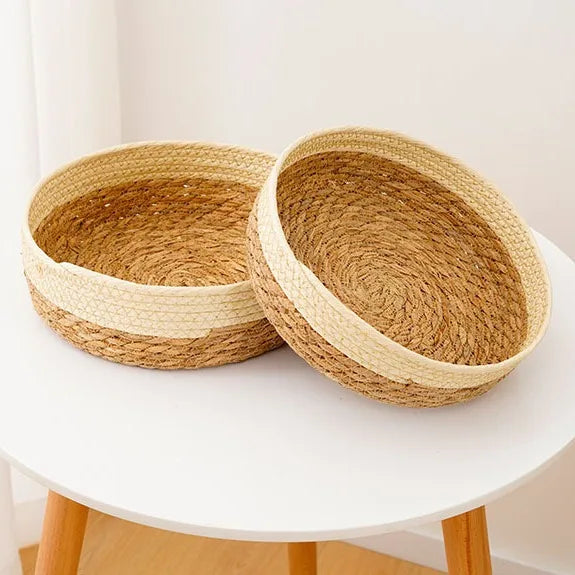 Circular Seagrass Storage Box Snacks and Sundry Basket Woven Basket Organizing
