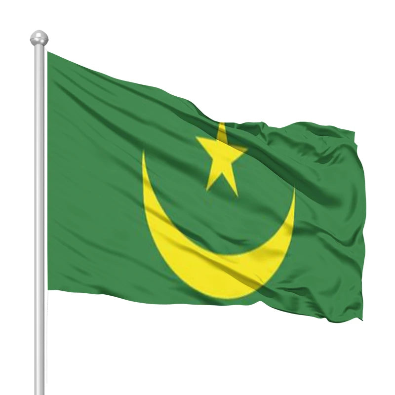 Mauritania Flag Thickened Polyester with Bright Color and UV Cross-Line Sewing Digital Printing Techniques for Graphics Flag