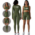 Yoke Custom Logo Solid High Waist Seamless 4-Piece Bra Leggings Activewear Kits Women Gym Fitness Long Sleeve Yoga Shorts