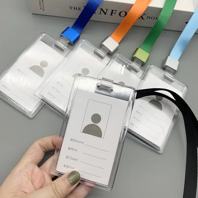 Vertical Acrylic ID Badge Card Holder with Neck Strap Lanyard Clear Bank Credit Card Badge Holder Accessories
