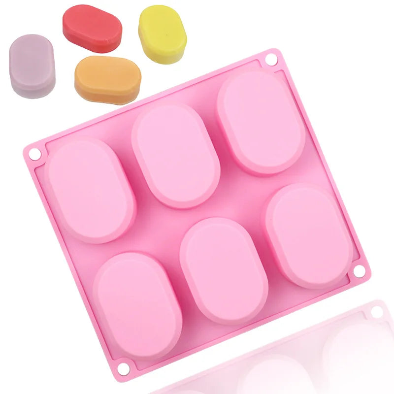 6 Cavity Oval Eco-Friendly Odorless Silicone Cake Chocolate & Soap Molds with Custom Logo and Opp Bag