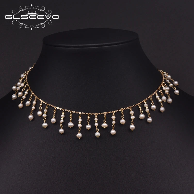 Natural Freshwater Pearl Choker Necklace Gold Plated Tassel Necklace for Women Bridal Wedding Luxury Fashion Fine Jewelry